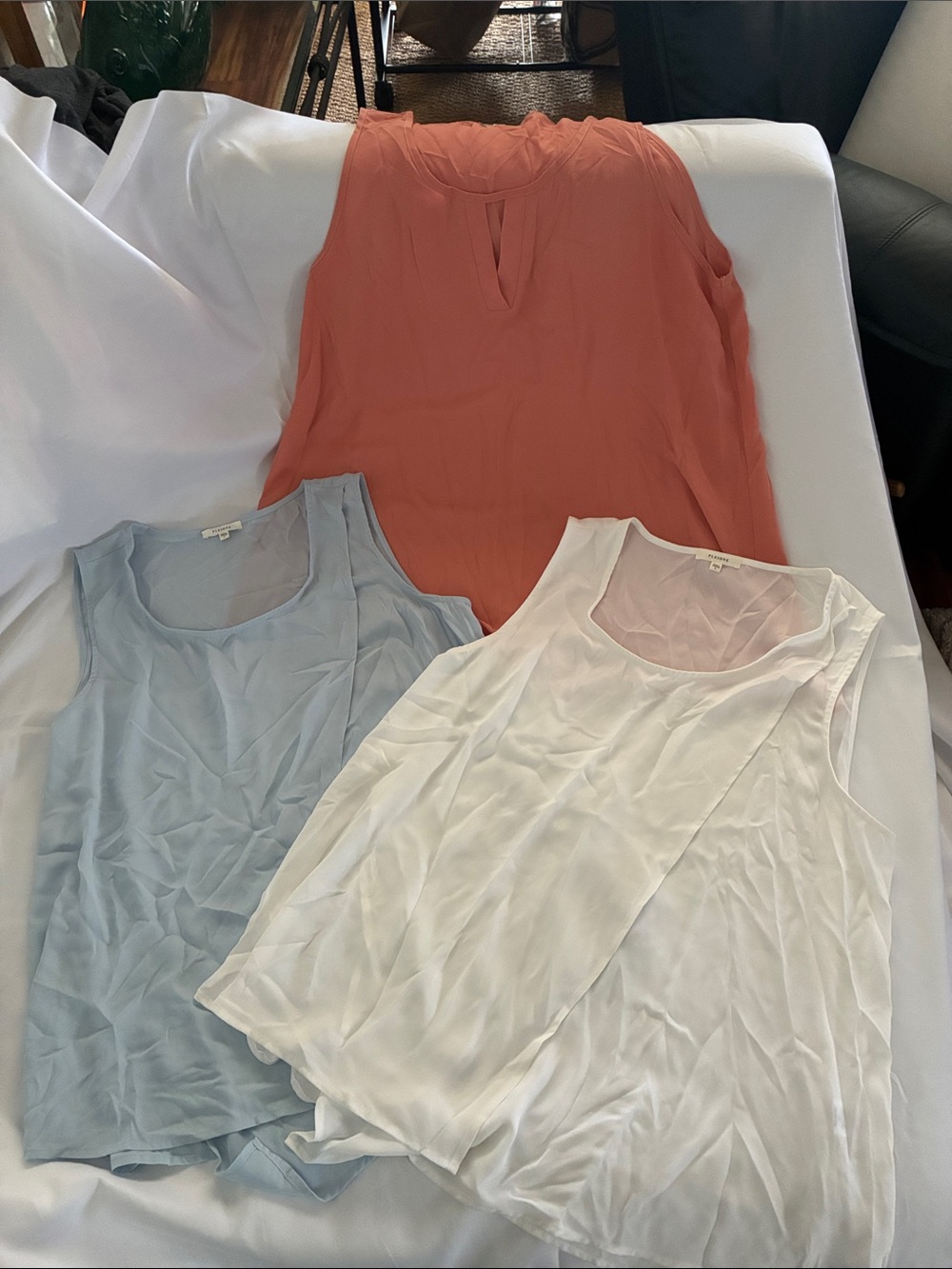 Pleione Sleeveless Layered Camisoles - Coral, Light Blue & White